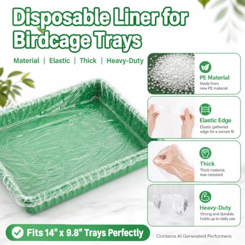 RAINFLOW Disposable Bird Cage Liner - 40PCS Elastic Plastic Small Animal Cage Liners Waterproof Easy to Clean Leakproof for Portable Birdcage Litter Box Liners for Parakeet Hedgehog Hamster (14x9.8in) | Bunny Guinea Pig Bird Cage Liners, Plastic Liners fo