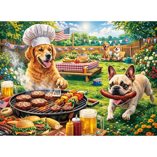 500 Piece Puzzles for Adults, BBQ Dog Party Jigsaw Puzzles 500 Pieces | Summer Picnic Garden Food Puzzle 500 Piece for Teens Seniors, Puppy Animal Pet Lover Jigsaw Puzzle, Family Game Puzzle Gift - color: Dog Party