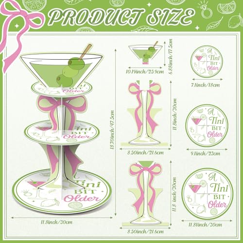 3 Tier Martini Party Decorations A Tini Bit Older Birthday Cupcake Stand Martini Cocktail Cupcake Tower Dessert Holder Table Display for Tini Bar Bachelorette Party Decor Supplies - style: Martini