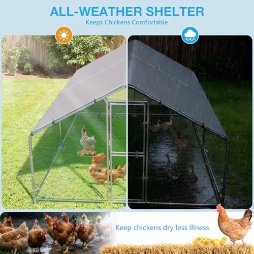Large Metal Chicken Coop, Outdoor Chicken Run with Cover, 10x13x6.5 FT | Heavy-Duty Poultry Enclosure & Chicken Pen with Split Doors, Galvanized Steel Frame, Free Wire Mesh Fence and Roosting Ladder - size: 118.1"L x 78.7"W x 157.5"H