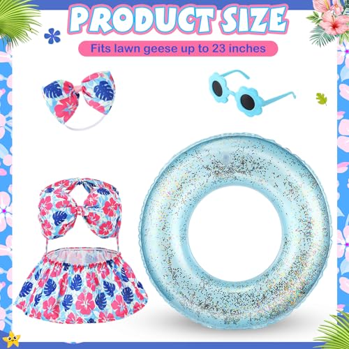 Bikini Porch Goose Outfits with Sunglasses and Swimming Tube for 23" Summer Goose Costume Garden Patio Statue Decor(Blue Monstera Leaf) - style: Blue Monstera Leaf