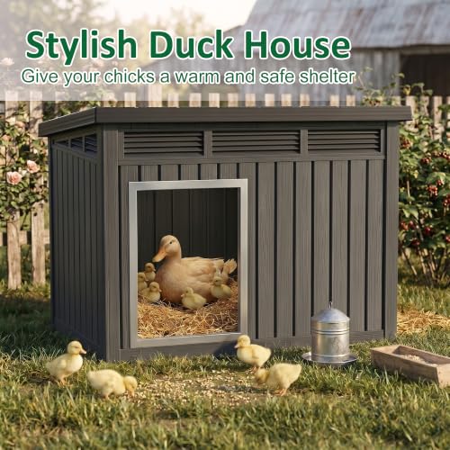 Duck Coop with Hydraulic Air Rod, Resin Duck House, Black | Chicken Coop with Elevated Floor and Air Vents, Weatherproof Openable Roof, For Chicken, Ducks, Rabbits - color: Classic Black, size: 32.2"L x 25.1"W x 24.1"H