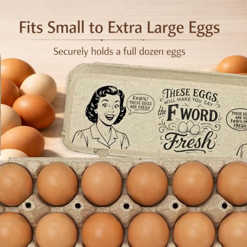 Funny Retro Egg Carton – “The F Word is Fresh” Vintage Humor Design, Holds 12 Eggs, Eco-Friendly Molded Fiber Dozen Carton - 12 Pack