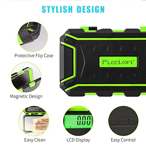 Fuzion Pocket Gram Scale, 500g x 0.01g Digital Jewelry Scale High Precision | Mini Scale with 50g Calibration Weight, 6 Units Ounces Grains, Tare Function for Jewelry, Coin, Powder, Food - color: Green, size: 500/0.01g