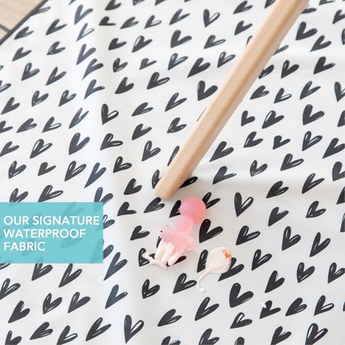 Bumkins Baby Splat Mat for Under High Chair, Babies Toddlers Eating Mess Mat, Waterproof Reusable Cloth for Arts and Crafts, Playtime Mat for Kids, Floors or Tables, Fabric 42inx42in, Black Hearts - color: A2 Hearts