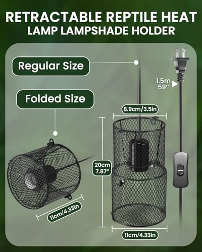 GlowUp Retractable Reptile Heat Lamp Lampshade Holder,150 Watt Ceramic Heat Emitter Guard with Anti-hot Bracket,ON/Off Switch for Chick,Lizard,Snake,Turtle,Plant (Bulb Not Included)