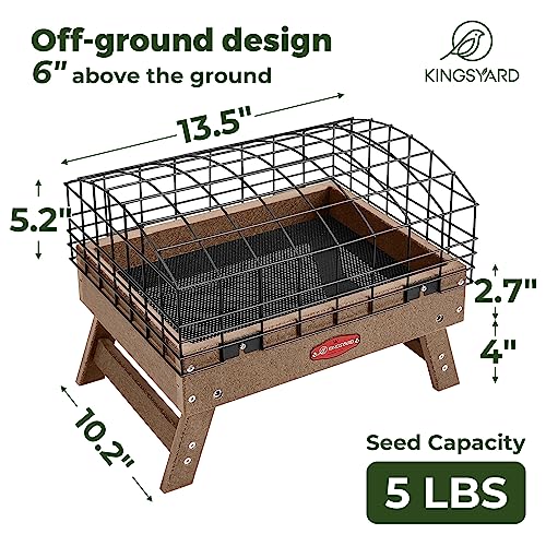 Kingsyard Squirrel Proof Caged Platform Bird Feeder for Small Birds | Recycled Poly Lumber, Protective Metal Cage, Raised Platform, Drainage Mesh Tray, Foldable Legs for Outdoor Bird Feeding - color: Brown
