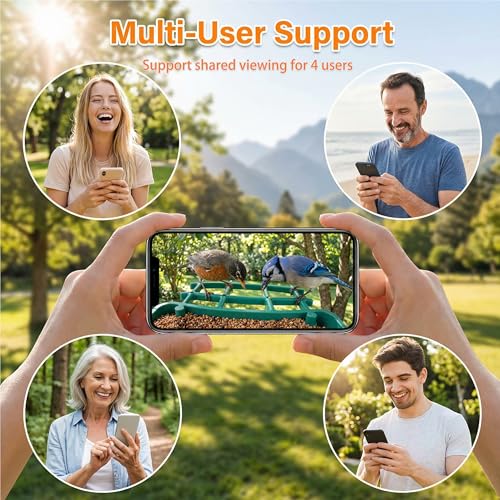 Ceeyali Smart Birds Feeder with Camera and 64GB Memory Card, 2K HD Video & Photo Live View, Solar Powered Panel, AI Birds Identification, 2.4G WiFi, 2.1L Seed Capacity (Green) - color: Green