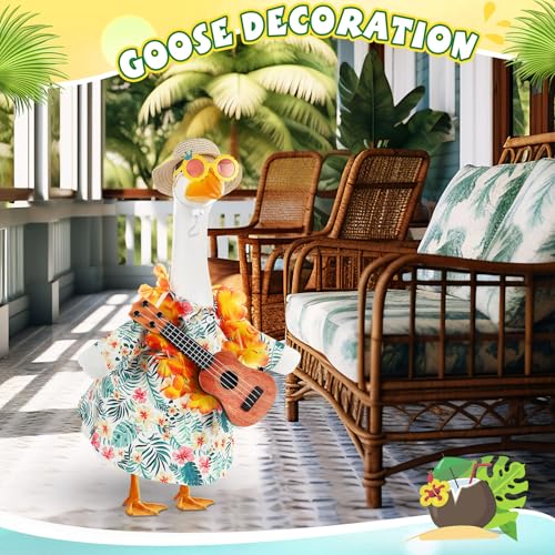 Bikini Porch Goose Outfits with Sunglasses and Swimming Tube for 23" Summer Goose Costume Garden Patio Statue Decor(Guitar) - style: Guitar
