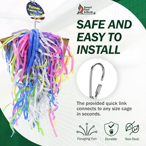 Sweet Feet and Beak Pizza Party Slice, 8" Bird Shredding and Foraging Toy | Food Grade Shred and Cardboard, Hanging Bird Toy with Nickel Chain and Quick Link. Hide Seeds, Pellets, or Treats, Bird-Safe