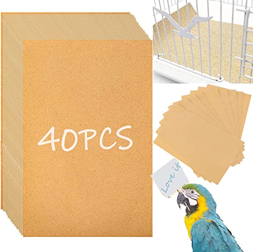 40PCS Gravel Liner Paper for Bird Cage,11x17 In Bird cage Liner Paper-Gravel Paper Special for Bird Cage in Sea Sand,Parrot Cage Sandpapers Cushion Pad Pet Bedding Accessories (40PCS 11 x 17 Inch)