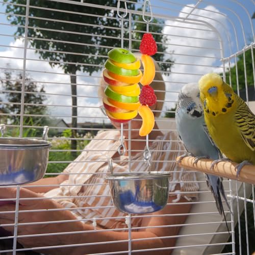 3 Pcs Bird Cage Food Holder Parrot, Stainless Steel Parrot Fruit Vegetable Stick Holders, Bird Food Treats Skewer, Birds Cage Feeder Foraging Toy Hanging Rodent Toy for Parakeet Budgie Macaw9.13inches