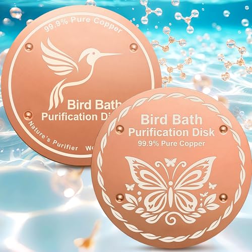 Bird Bath Purification Disc Pure Copper Outside Winter Solar Power Birdbath Humming Bee Water Fountain Window Feeder Stand Nectar Food Pole House Hanging Birdhouse Flowers Butterfly Accessories - color: Copper 1PCS Bird&1PCS Butterfly