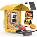 birdsnap® PAV Bird Feeder with Camera Solar Powered 2K Live Video 64GB Card | AI Bird Species Identification, Instant Arrival Alerts, IP65 Waterproof, Wild Bird Feeders for Outdoors, Gift for Bird Lovers - color: Dark Yellow