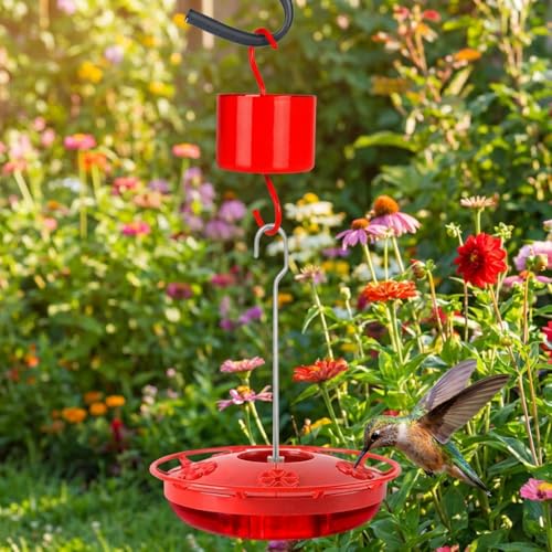 Large Capacity Metal Ant Moat for Hummingbird Feeders (4 Pack) | Heavy Duty Reservoir Ant Guard, Leak-Proof & Rust-Resistant Hooks, Includes 4 Cleaning Brushes, Vibrant Red Garden Décor - size: Large - 4.8 FL OZ