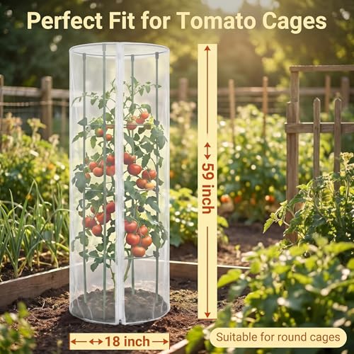 2PCS Round Strawberry and Tomato Trellis Garden Bird Netting | 59 × 18 inches Insect and Bird Barrier, With Zipper and Drawstring, for Protecting Vegetables, Fruits, and Flowers