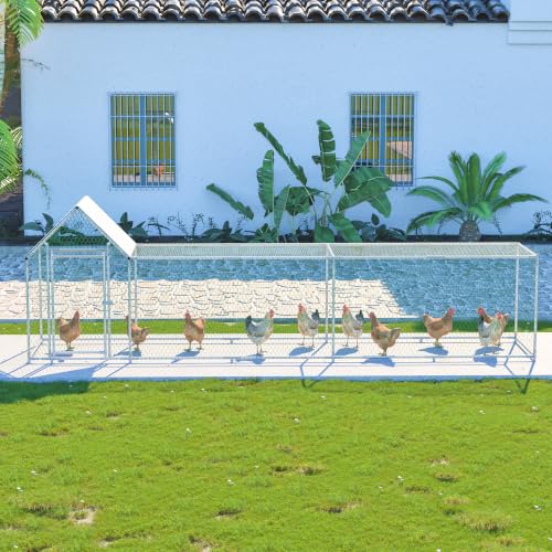 Large Metal Chicken Coop 196×42×59" Heavy-Duty Galvanized Steel Chicken Run Fence,Hens Pen with Waterproof and UV-Proof Cover,Poultry Cage with 156" in Length Tunnel for Outside，for Ducks,Rabbits - size: 196.0"L x 42.2"W x 59.6"H