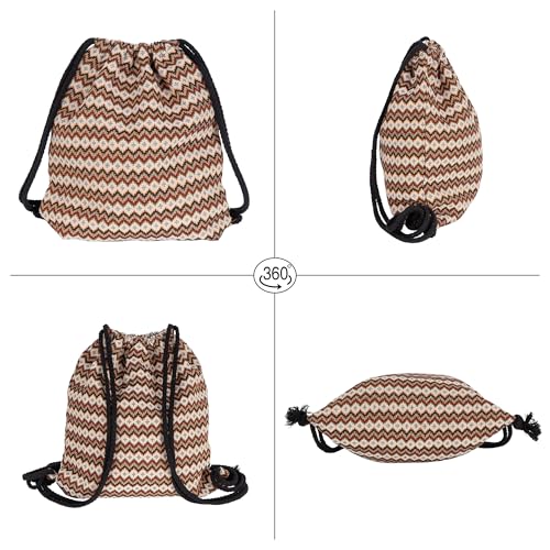 Van Caro Bohemian Drawstring Backpack Light Cinch Bag Gym Sack String Bag - color: D-white