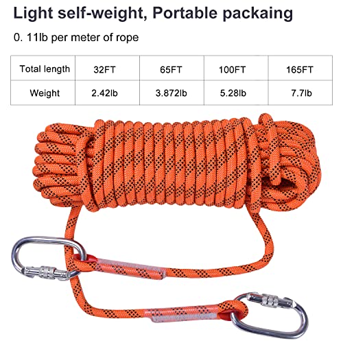 Climbing Rope, Rappelling Rope - color: Orange, size: 65FT