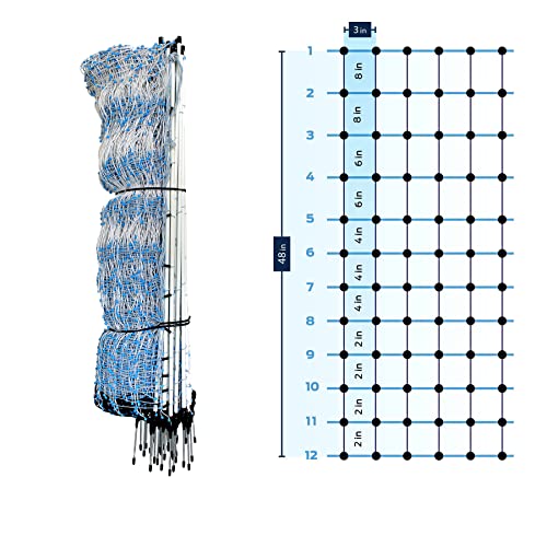 48” x 100’ Premium Plus+ Braided Electric Poultry Netting (12/48/3) Electric Chicken Fencing for Backyards, Homesteads, Farms, and Ranches