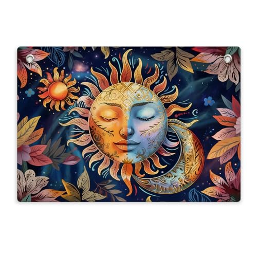 Hippie Sun and Moon Tapestry Banner Flag Wall Hanging for Bedroom Aesthetic | Boho Bohemian Hippy Mystic Floral Tapestries, Celestial Floral Backdrop Banner Decor for Living Room Dorm 28.5x20 Inch - color: Multi 0665