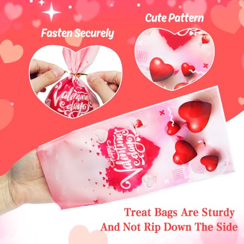 100 Pack Valentine Treat Bags,Valentines Cellophane Treat Bags, Plastic Valentines Goodie Bag Candy Cookie Bakery Heart Clear Gift Bag for Valentine's Day Holiday Wedding Party Favors Supplies - color: Valentines, size: 1 count (Pack of 100)