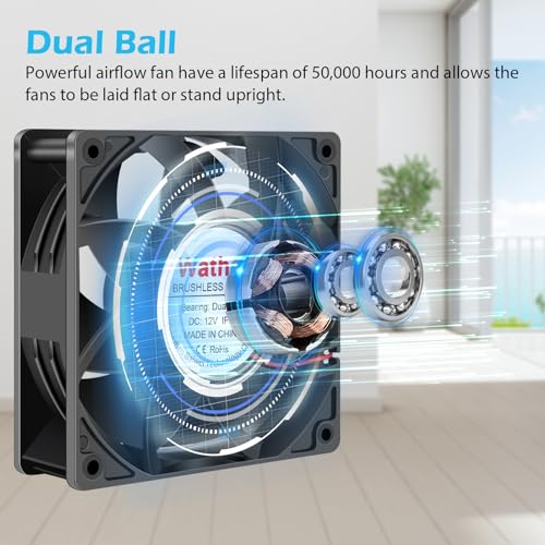 Wathai IP67 120mm x 38mm 12V Waterproof Exhaust Fan Dual Ball High Speed | IP67 3000RPM High Preformance for Greenhouse, Van, Humid Environments, Outdoor Enclosures or DIY Cooling Ventilation - size: 120x38mm