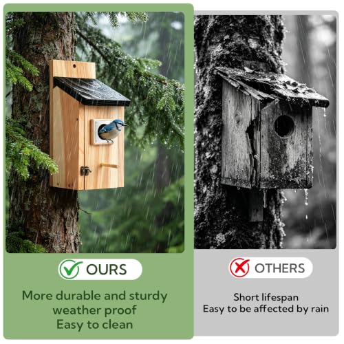 2 Pack Bird Houses for Outside - Cedar Bird House with Metal Predator Guard & Perch, Outdoor Bluebird Nesting Box for Wren Finch Swallow Chickadee, Weather Resistant (Silvery) - color: silvery