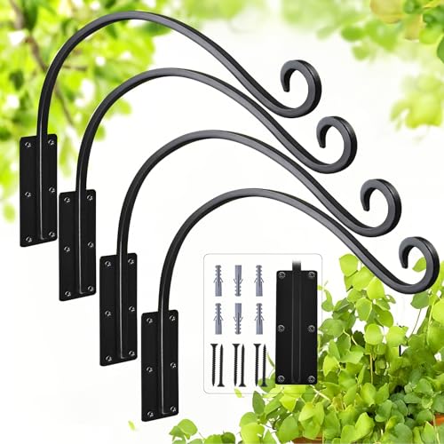 Heavy Duty 16 Inch Plant Hangers Bracket Outdoor 4 Pack Bird Feeder Hanger | 60LBS Capacity, Rust-Proof Metal Wall Hook, Enhanced 6-Hole Base, For Hanging Plants, Bird Feeder, Wind Chime, Flower Baskets - size: 16in-4Pack
