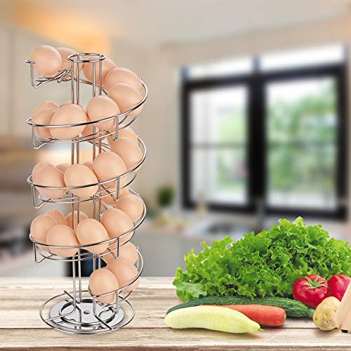 Toplife Spiral Design Stainless Steel Egg Skelter Dispenser Rack,Storage Display Rack,Silver - color: Sliver
