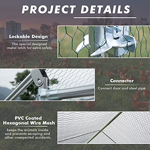LEMBERI Metal Chicken Runs for Yard, Spire-roof Large Walk in Chicken coop cage for Outside,Galvanized Rabbits Duck Run and coops,Chicken Pen with Waterproof Cover for Outdoor,Backyard and Farm - size: 158.4"L x 118.1"W x 76.8"H