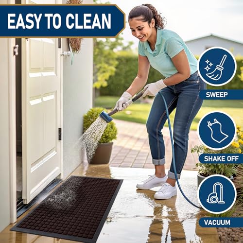 Smiry Front Door Mat Outside Entrance, Natural Rubber Doormat, 29.5x17 Inch | Brown, Non Slip, Trap Dirt and Moisture, Easy Clean, Low Profile Welcome Floor Mats for Indoor Outdoor Entry - color: Brown, size: 29.5" X 17"