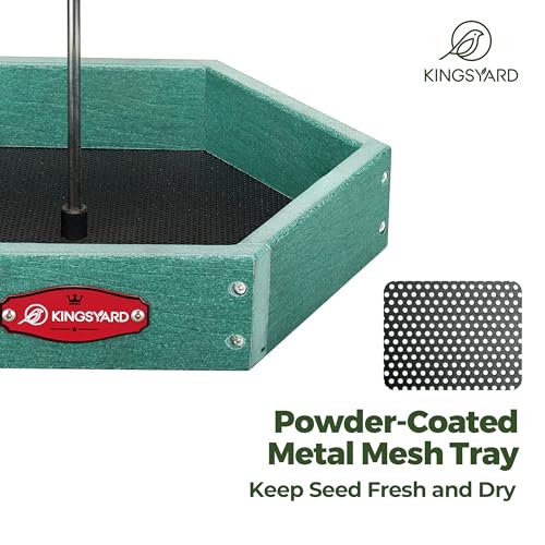 Kingsyard Hanging Platform Bird Feeder for Outdoors, Deep Tray, Green | Weather-Resistant Recycled Poly Lumber, Fast-Draining Metal Mesh Base, Easy to Clean, Holds Up to 3 lb of Seed - color: Green