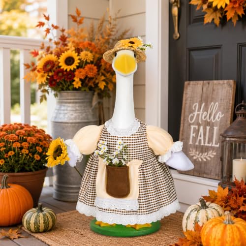 JcHrmers Fall Porch Goose Outfits Sunflower Lawn Goose Clothes with Straw Hat Autumn Goose Outfits Fits 23" Cement Plastic Goose Statue for Thanksgiving Harvest Farmhouse Yard Garden Home Decor