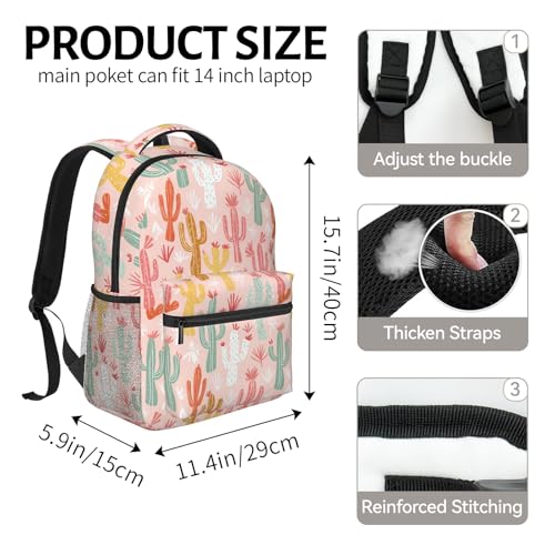 Cute Cactus Backpack for Women Teen Girls School Laptop College Colorful Desert Succulents Backpacks for Gifts Travel Hiking Work Camping, Polyester Lightweight Plant Bookbag Back Pack - color: Cactus67