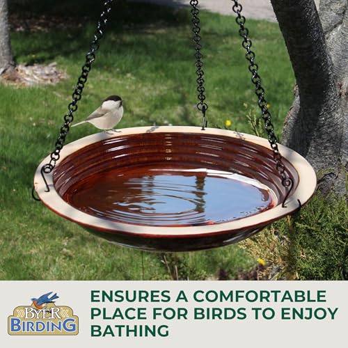 BYER OF MAINE Circles Hanging Bird Bath, Porcelain, Glaze Finish, Adjustable Chain, Sandy Granite, 14”x14”x34” adj - color: Sandy Granite