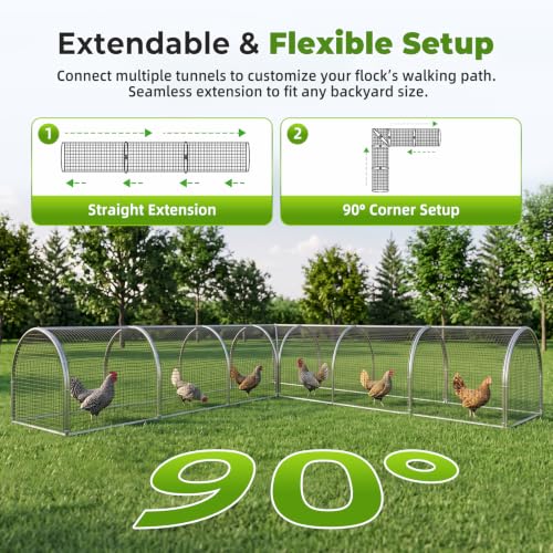Chicken Run Tunnel Metal Chicken Pen Outdoor Poultry Cage | Galvanized metal chicken enclosure, portable chicken run extension, outdoor rabbit enclosure for poultry small animals