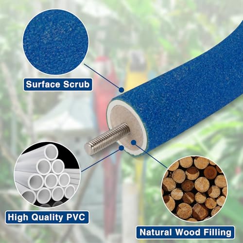 Rypet U-Shaped Large Parrot Perch, Quartz Bird Perch for Cage(Blue XL) | Safe Chew & Rest Perch for Large Birds, Durable Non-Toxic Cage Accessory, for Parakeets Cockatiels Conures Macaws - color: Blue, size: X-Large