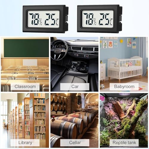 JEDEW 2 Pack Mini Digital Hygrometer Thermometer Gauge, Indoor Outdoor Temperature Humidity Meter for Humidifiers Greenhouse Reptile Plant Humidors, Large LCD Screen, Display in Fahrenheit (℉) (2)