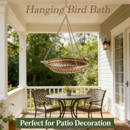 16" Hanging Bird Bath for Outdoors, Metal Bird Bath Bowl | sutible for Garden, Backyard, Patio Decoration