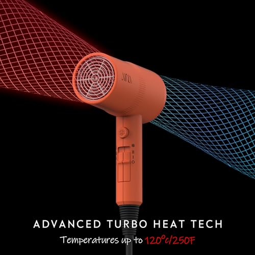 AINA Diffuser Hair Dryer Full-Featured Blow Dryer 110V/1600W(Lava Orange) | 3 Heat/2 Speed;Cold shut button;Lightweight;Compact Size;High Temp;Low Airflow;Same Results;Less Expense - color: Lava Orange, size: 3 Piece
