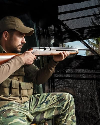 Portable Pop-Up Hunting Blind, 4-6 Person Camouflage Ground Blind with 270° See-Through Windows, Waterproof, Windproof, Silent Design, for Deer & Turkey Hunting