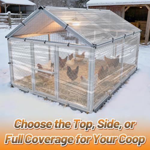 2pcs 4x13ft Chicken Coop Covers Accessories for Winter - Easy to Install Waterproof Chicken Run Tarp with Elastic Cords & Ropes - size: 4x13ft