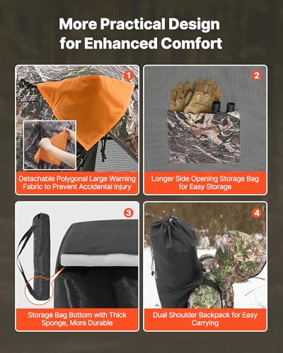 VEVOR Hunting Blind，See Through Ground Blinds with Carrying Bag, 360 Degree Portable Camouflage Tent，Durable Concealed Shelter with Silent Side Door and Window, for Turkey and Deer - size: 1-2 Person（270°See Through ）