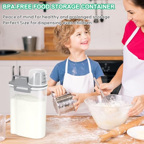 TBMax Rice Storage container 4 Lbs, Small Rice Dispenser with Measuring Cup, Cereal Containers Flour Bin, Kitchen Food Storage Container and Pantry Organizers, Pet Dog Cat Food Dispenser - color: Grey