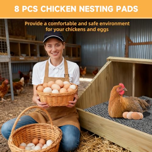 DRQ 8 Pack Chicken Nesting Pads, Washable Reusable Hen Laying Mats, Gray | 12 x 12 inch Chicken Coop Accessories, Cut to Fit Nesting Boxes, Rabbit Cages - color: Grey