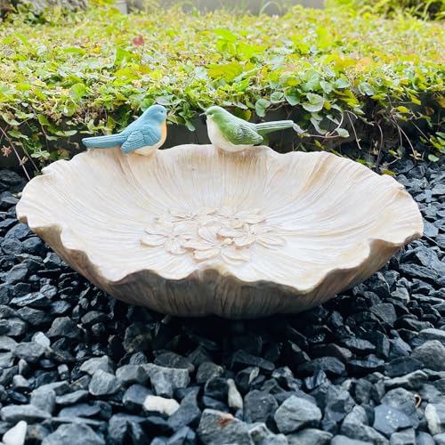 Ground Standing Bird Bath and Feeder, Resin Ground Bird Bath Bowl with Hummingbird Accents, Bird Bath for Outside Yard Garden Decor - color: Hummingbird Birdbath