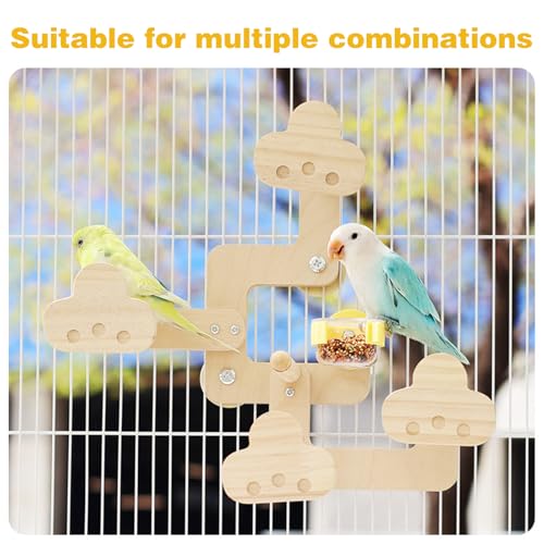 Natural Wood Perch Stand with Feeding Cups(PVC Bowl) | Parrots Play Gym,Birds Perch Stand,feeder - color: wood