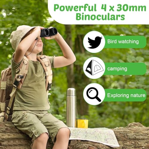 Hiboom 16 Set Kids Binoculars Bulk Shockproof Folding for Kids, Cute Colors | Children Mini Compact Binoculars Compass Magnifying Glass for 3-12 Years Boys Girls Kids Bird Watching Camping Outdoor Play