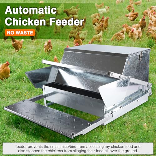 Rat Proof MAX-25Lbs Treadle Chicken Feeder No Waste Poultry Feeder | Weatherproof galvanized metal durable, Rodent-proof design, Reduces feed waste, Well-constructed, Easy setup